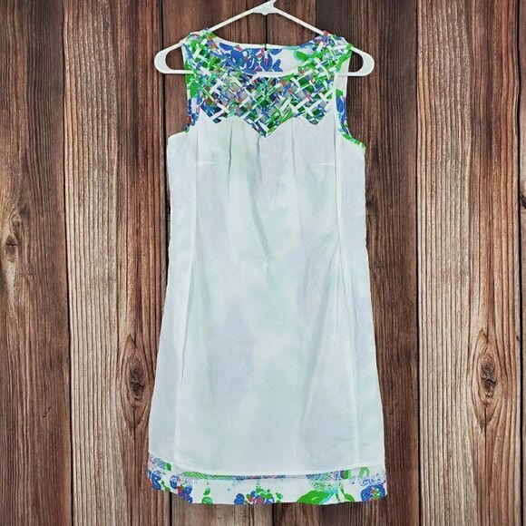 𝅺Lilly Pulitzer Ricci Shift Dress Womens 6 Fresh Cut Blue Bonnets Lattice Front - Picture 6 of 12